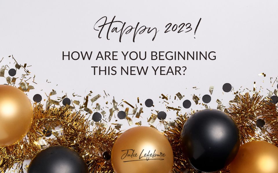Happy 2023! How Are You Beginning This New Year? | gold and black balloons with gold and black confetti